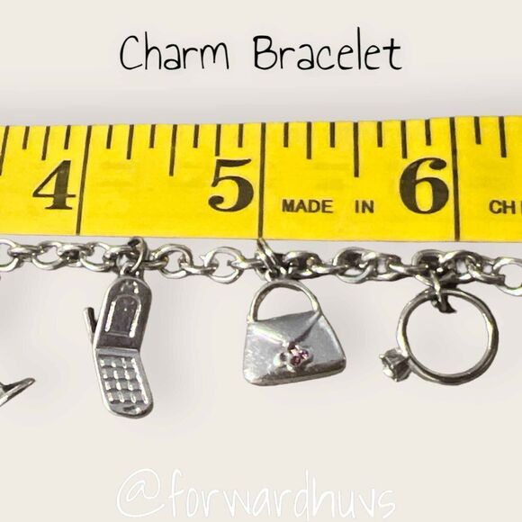 Silver Tone Fashion Fashionista Charm Bracelet with Mini Rhinestones - Picture 5 of 9